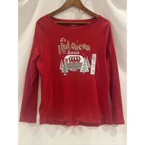 Croft & Barrow The Classic Tee Christmas  Med Shirt It's Hot Cocoa‎ Season Red